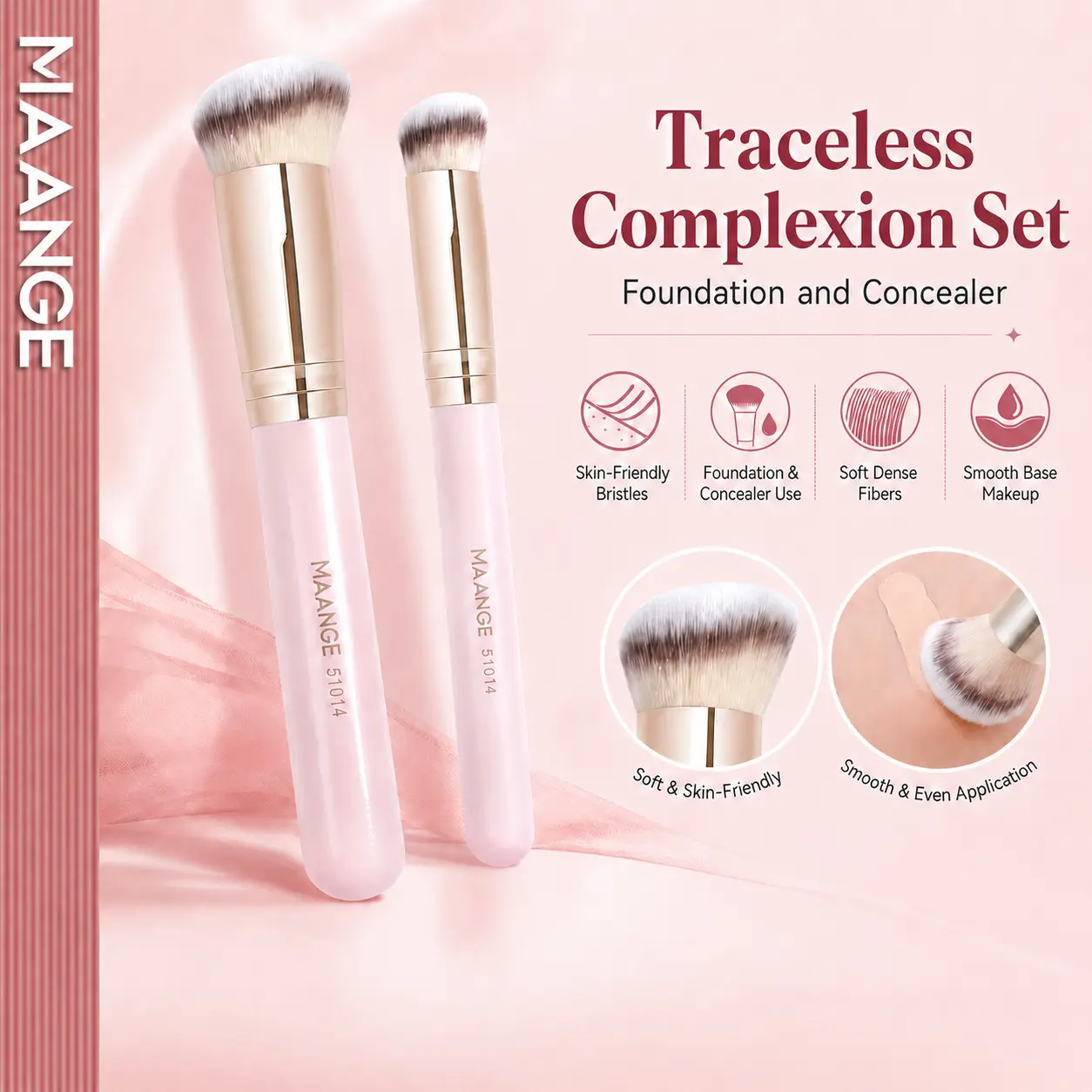 MAANGE 2 PCS Traceless Premium Complexion Set Kuas Base Makeup: Flawless Base - Foundation & Concealer MAG51014