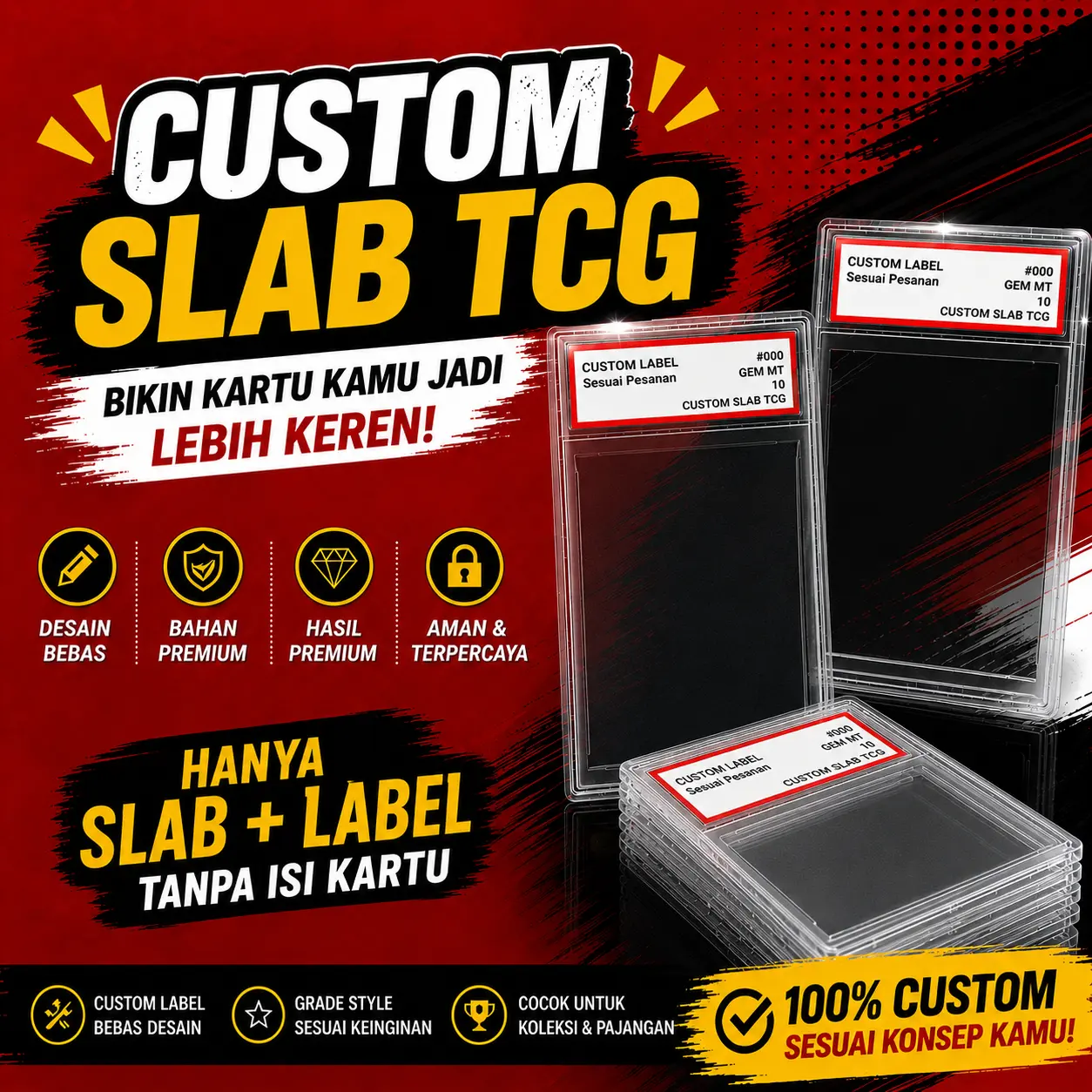 Custom Slab dengan Label PSA (Tanpa Kartu) - Replika Mirip Asli untuk Pajangan