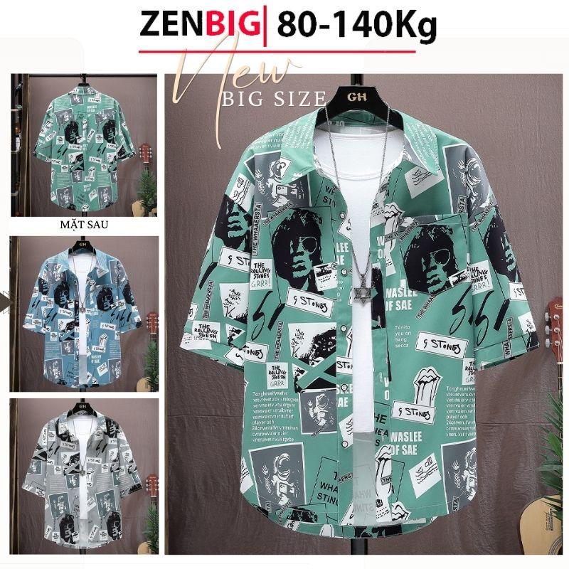 Áo Sơ Mi ZENBIG Form Rộng Áo Sơ Mi Đi Biển cho nam từ 80-140kg ngắn tay họa tiết trẻ trung