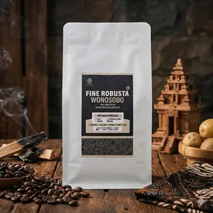 Fine Robusta Wonosobo Natural Dark Roast 100% Murni Bubuk Halus & Sedang Sangrai Coffee Kopi Pilihan Wonosobo Cokelat Intens Espresso Biji Sangrai Utuh 100g 200g 500g 1000g Hitam
