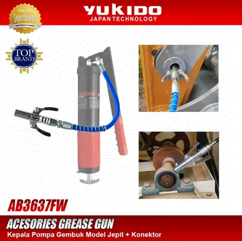 Kepala Pompa Gemuk model Jepit + Konektor selang Grease Gun Original YUKIDO Japan Technology Bergaransi Resmi 1