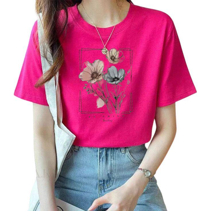 Kaos tshirt wanita motif printing DTF kaos distro basic cewek oblong|bunga simple 4