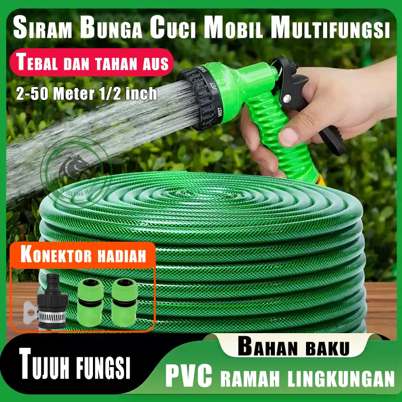 PAKET SEMPROTAN 7 FUNGSI & SELANG AIR HIJAU 1/2 INCH 2-50 METER - ANTI BOCOR DAN ANTI LUMUT UNTUK SIRAM TANAMAN DAN CUCI KENDARAAN TERMURAH