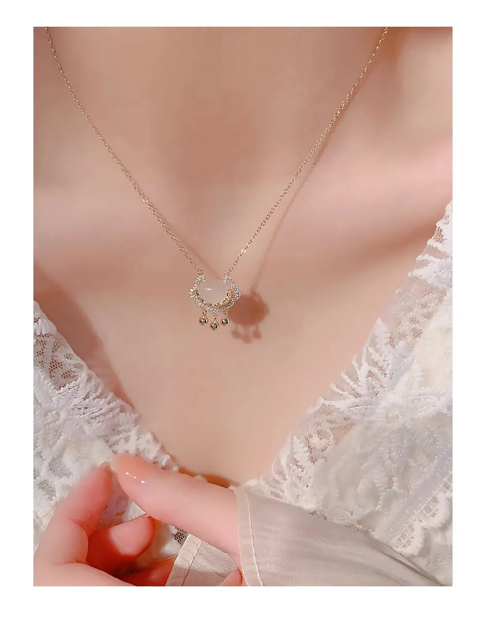 【OGDA】Sterling silver nephrite Ruyi Ping An peace lock necklace female white jade new enamel light luxury send girlfriend for mother wife Chinese traditional