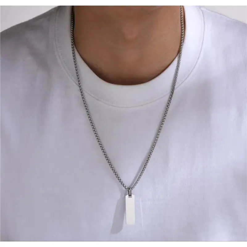 (KL6) KALUNG RANTAI TITANIUM PRIA LONTIN BALOK TEBAL KOREA SILVER HITAM TERBARU ANTI KARAT -CJR TITANIUM Liontin 2