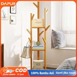 [DH]Stand Hanger Rak mantel Bambu Rak mantel sederhana Gantungan Topi Multifungsi Stand Hanger minimalis Rak Pakaian Tiang Tunggal Vertikal Berdiri Di Lantai Rak Tas Sederhana baju lemari  kayu  2  pintu lemari hanger