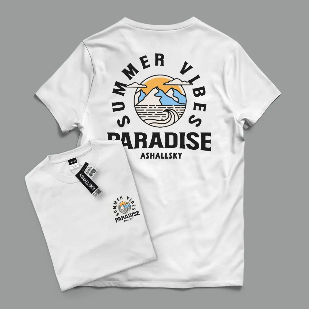 Ashall.sky Kaos Surfing Summer Vibes Paradise Ashallsky Putih Cotton Combed 30s Premium | Kaos Distro Pria Baju Motif