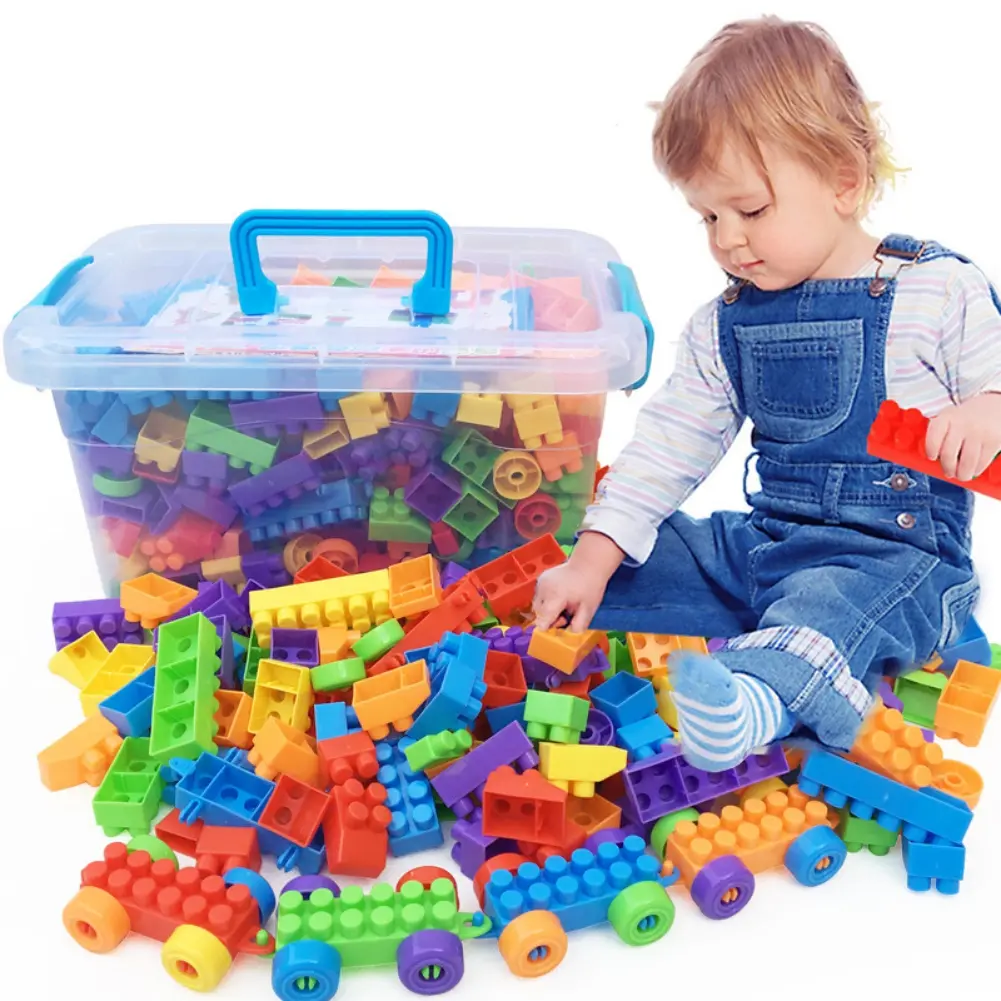Câu đố bằng nhựa cho trẻ em, khối xây dựng, đồ chơi phát triển trí tuệ, DIY, 416 mảnh, túi vải