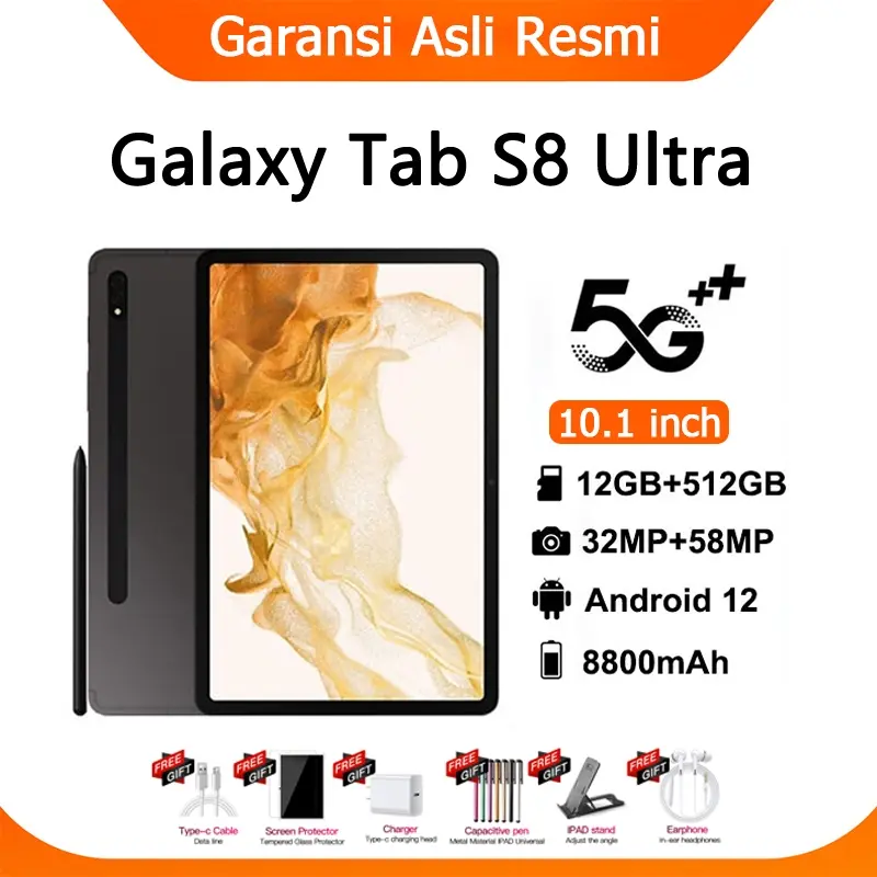 【Bisa COD】 Tablet PC Baru Galaxy TabS8 S8+ 12GB + 512GB Tablet Android10.1inch Layar Full Screen Layar BesarWif 5G Dual SlM Tablet Untuk AnakBelajar hp tablet tab Tablet Gaming kantorTablet Murah Garansi resmi Kartu 0