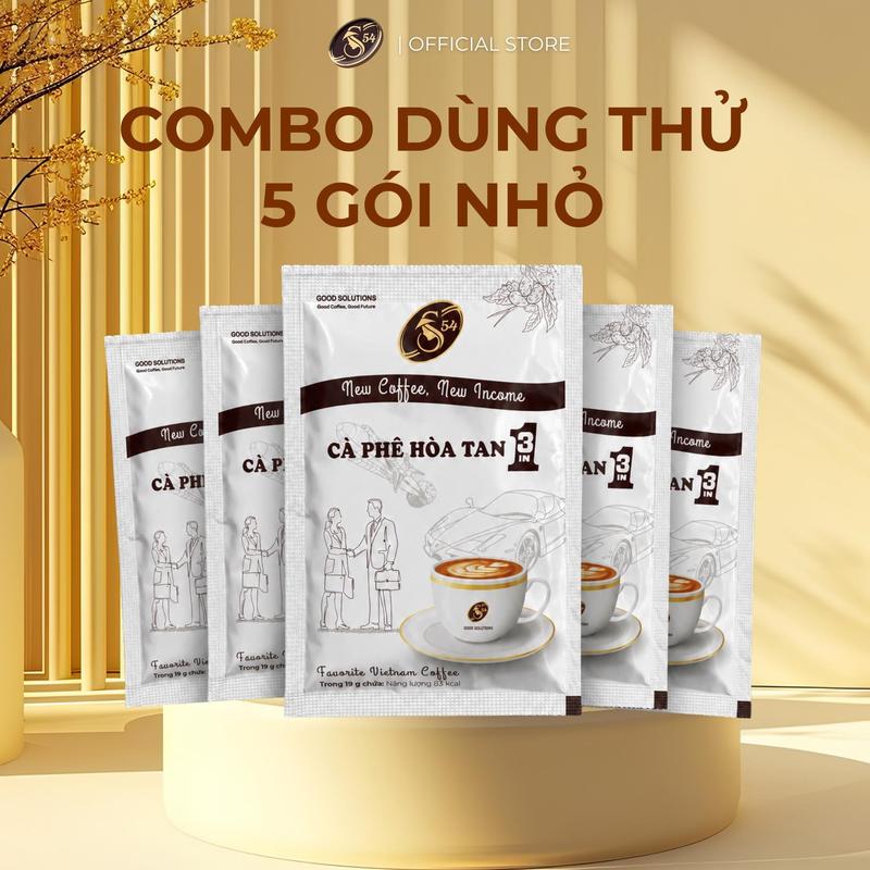 Combo 5 Gói Cà Phê Hòa Tan S54 Dùng Thử Cà Phê 3in1 Tiện Lợi, Hương Vị Đậm Đà