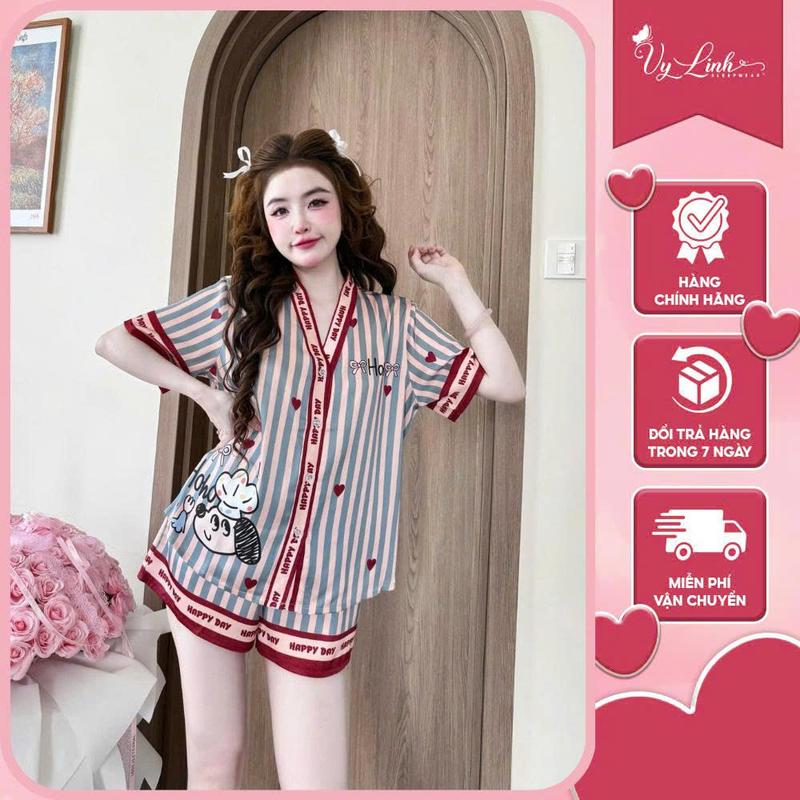 Vy Linh Sleepwear Bộ Đồ Pijama Cổ Y Dành Cho Nữ Hoạ Tiết Chibi Ngẫu Nhiên Chất Liệu VảI Lụa Latin Cao Cấp S1103-1