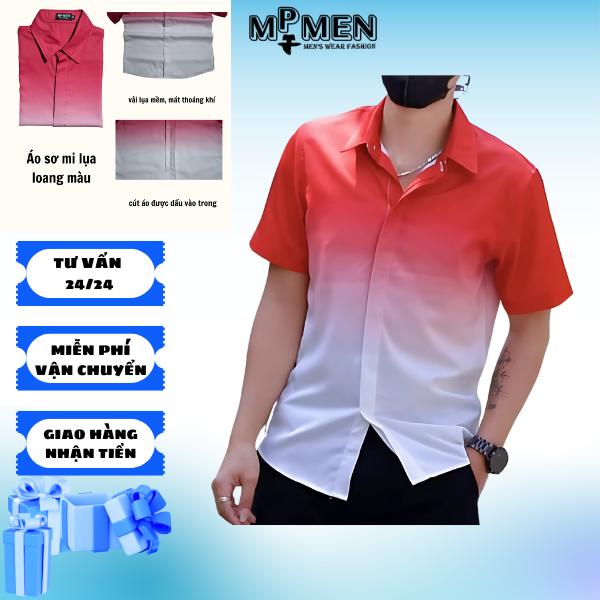 Áo Sơ Mi lụa họa tiết nam chống nhăn vải co giản nhẹ thoáng mát 24(đỏ)