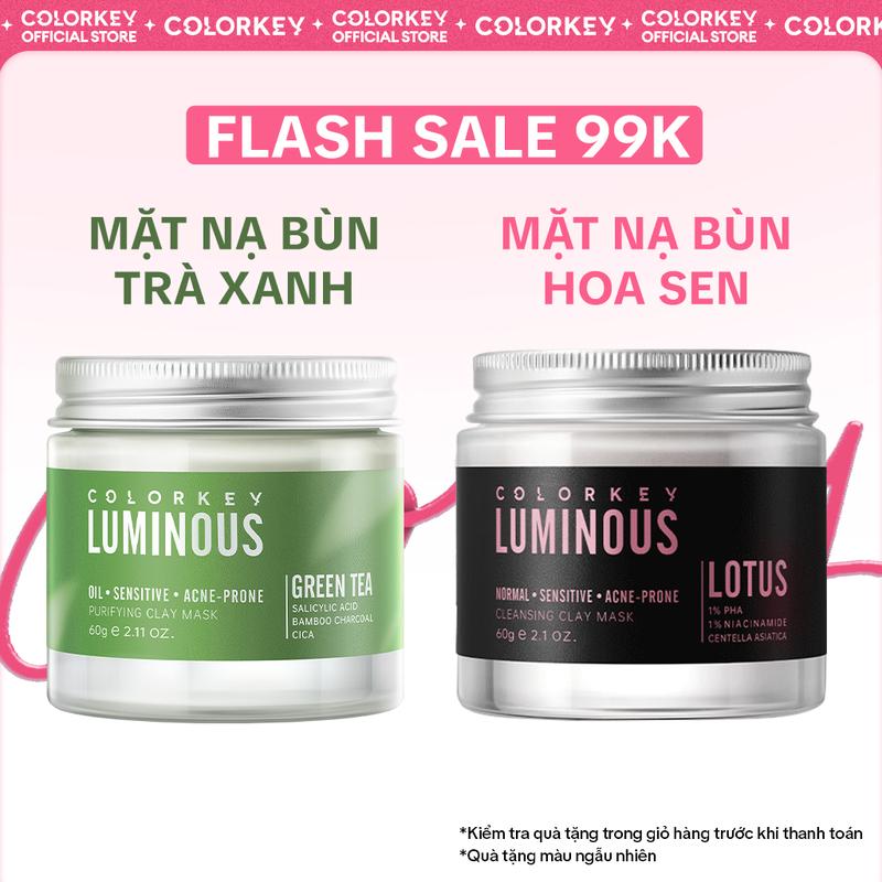 [FLASH SALE] Mặt Nạ Kem Bùn HOA SEN - TRÀ XANH COLORKEY LUMINOUS Cho Làn Da Rạng Rỡ Hộp 60g