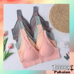 Istana - 1214 Bra Menyusui Kancing Depan Tanpa Kawat Katun Nursing Bra Wanita Bh Merah Abu