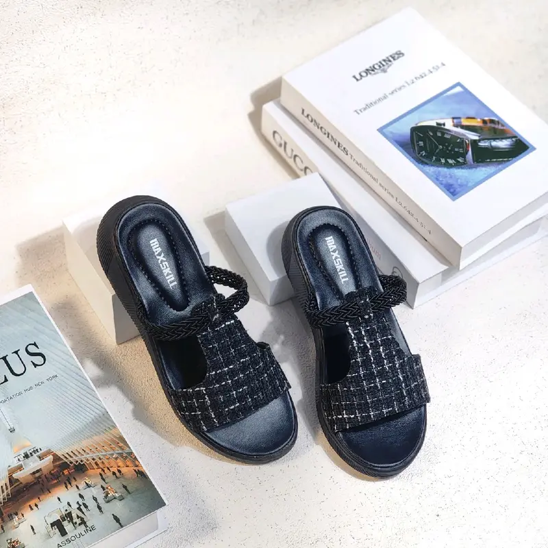 MAXSKILL ~ BERTHA sandal slop korean style sandal slipper sandal wanita wedges kekinian slop size 37-40 Hitam Sendal Cewek 2