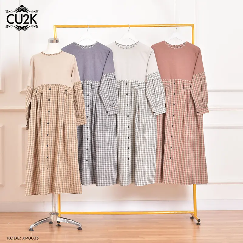 CU2K Midi Dress Katun Ghaida Viral Midi Katun Motif Garis Muslim Nyaman Simple 5