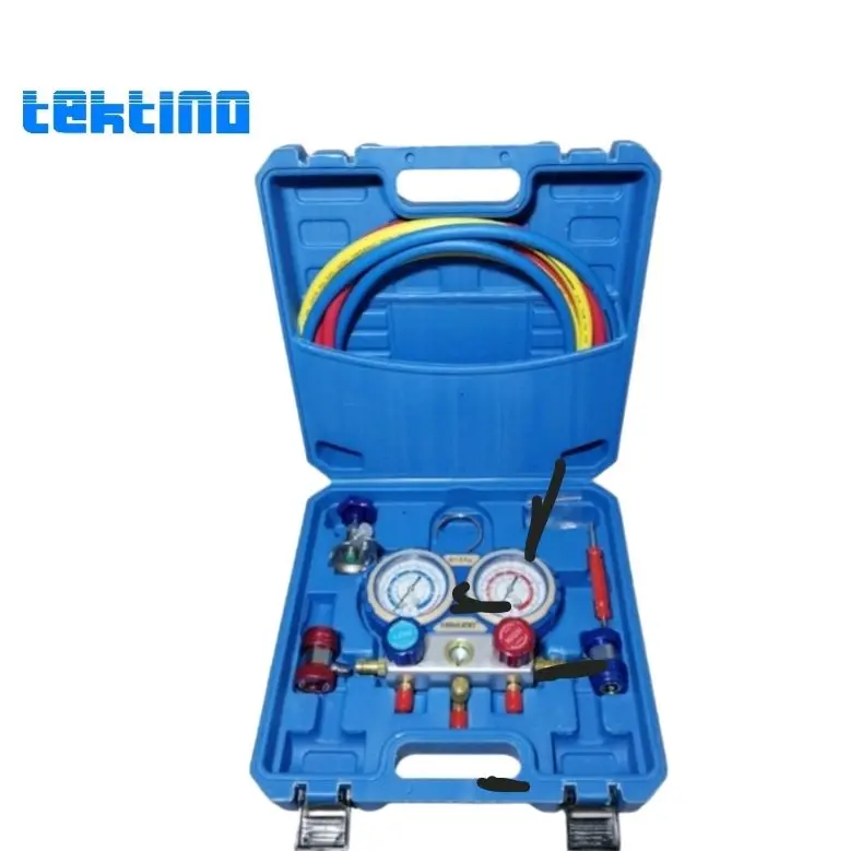 METERAN MANIFOLD GAUGE ALAT CEK FREON AC MOBIL R134A AC RUMAH KOMPLIT MERK TEKTINO ORIGINAL 0