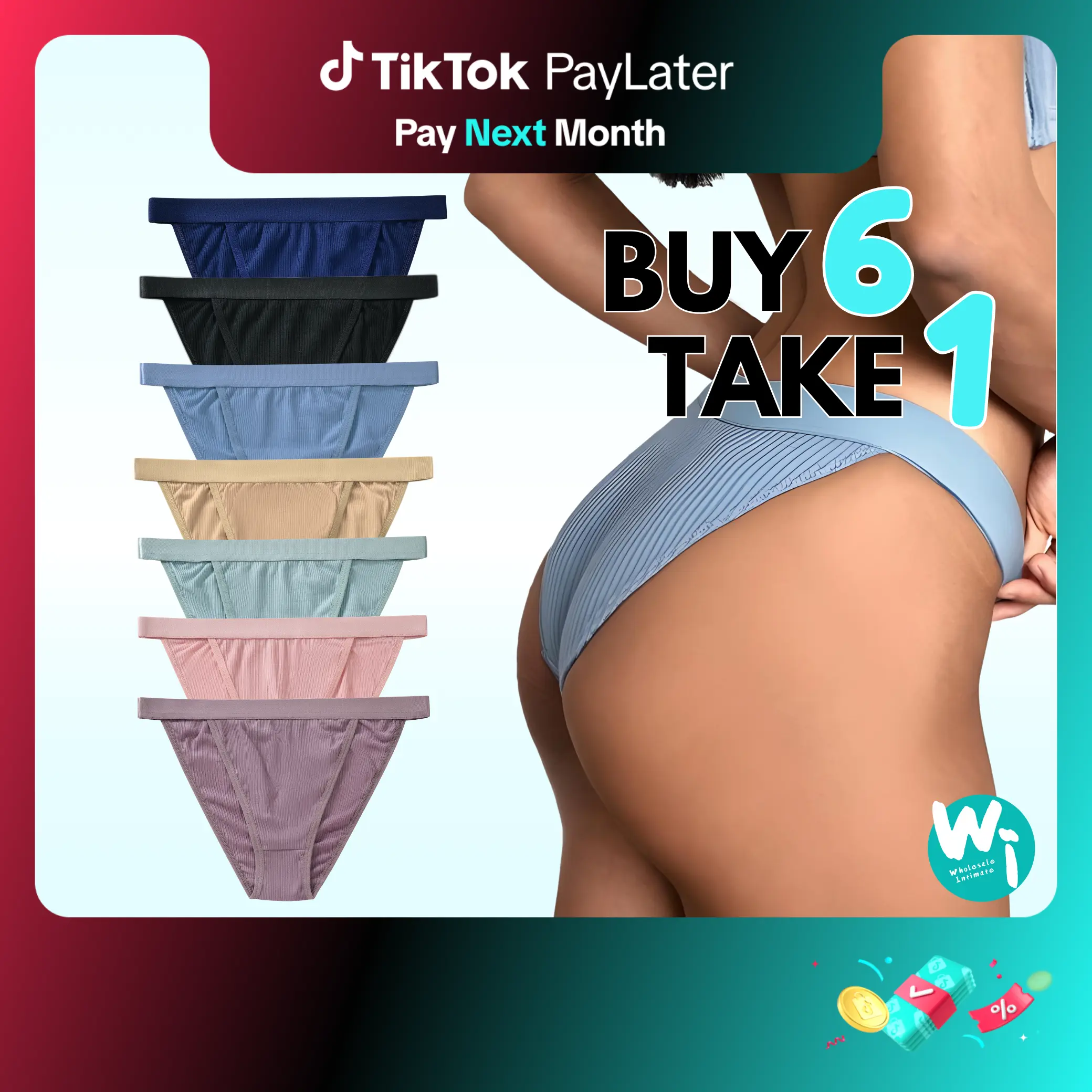 BUY 6, TAKE 1 WIS Elastic Band Sexy Panty For Women Cotton Lingerie Womenswear Comfort Lady Bridal Basic Minimalist