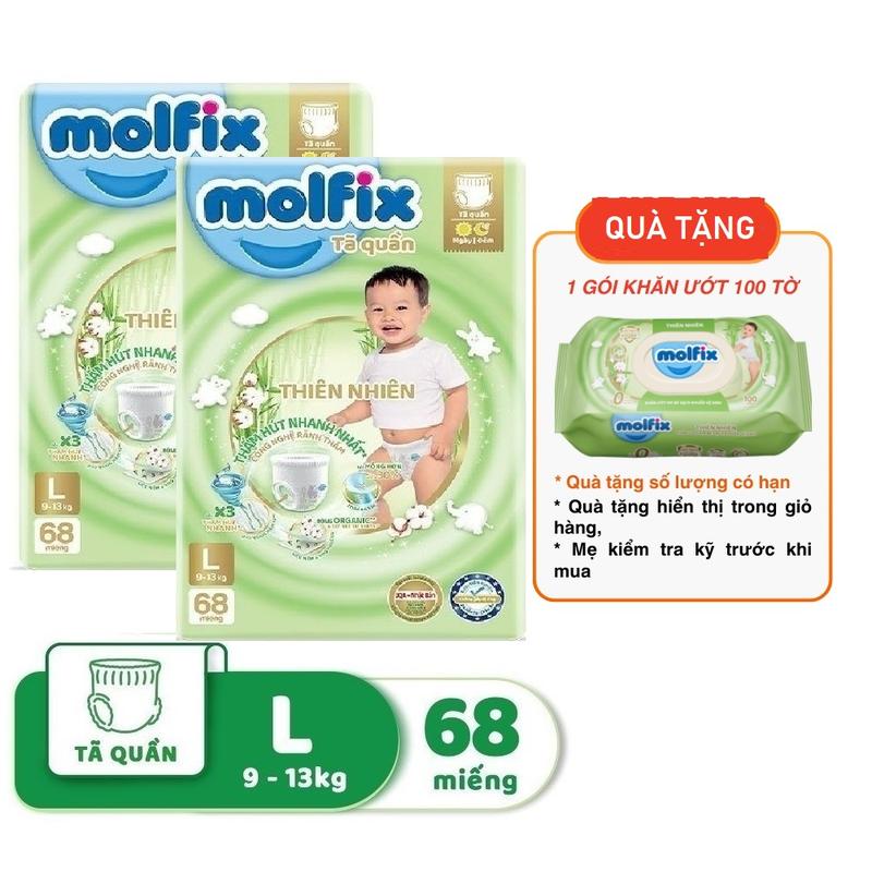 (Tặng khăn ướt) Combo 2 bịch Bỉm quần Molfix Mẫu Mới Size M/L/XL/XXL Cho Bé