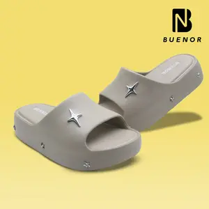 BUENOR- Sandal Selop Wedges Wanita Karakter Bintang Terbaru