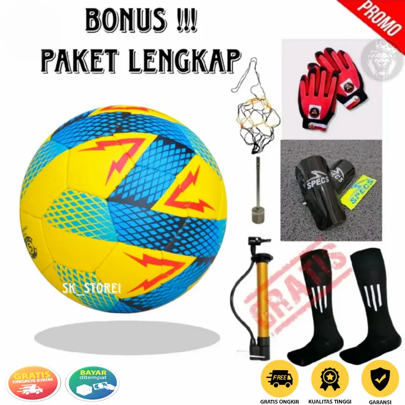 Bola Sepak Murah Size 5 Buat Anak Anak Jahitan Manual Lapang Rumput Bonus Sarung Tangan Dan Alat Pompa 6