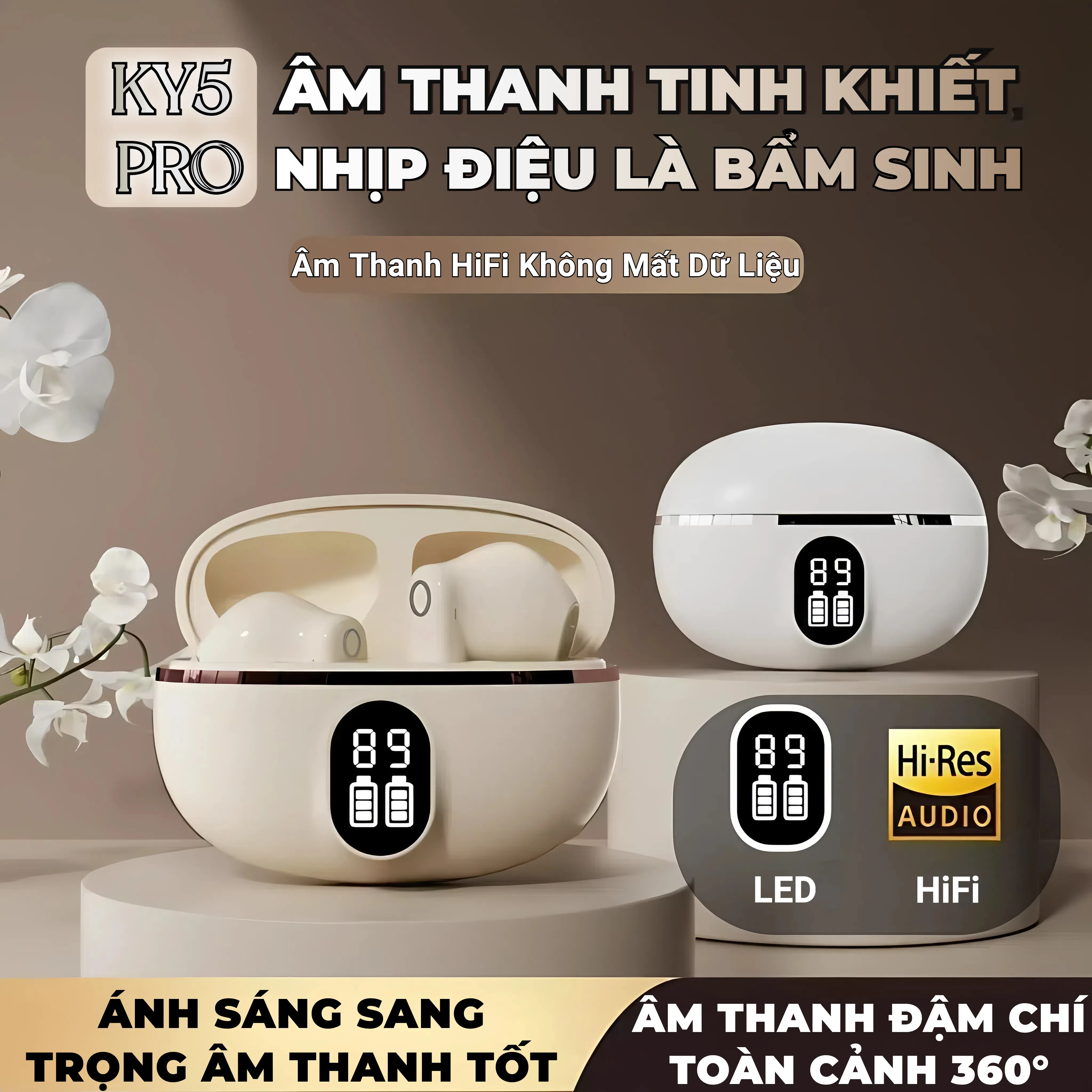 Tai nghe KY5 PRO Nhét Tai Ánh Sáng Mới Nhất [2 Quà tặng] 1 Nhãn dán hoạt hình +1 Bao tay chơi game, Âm thanh nổi mức HiFi, Màn hình kỹ thuật số thông minh, Micrô tích hợp, Chống nước iPX5, Điều khiển cảm ứng,Giảm tiếng ồn ENC