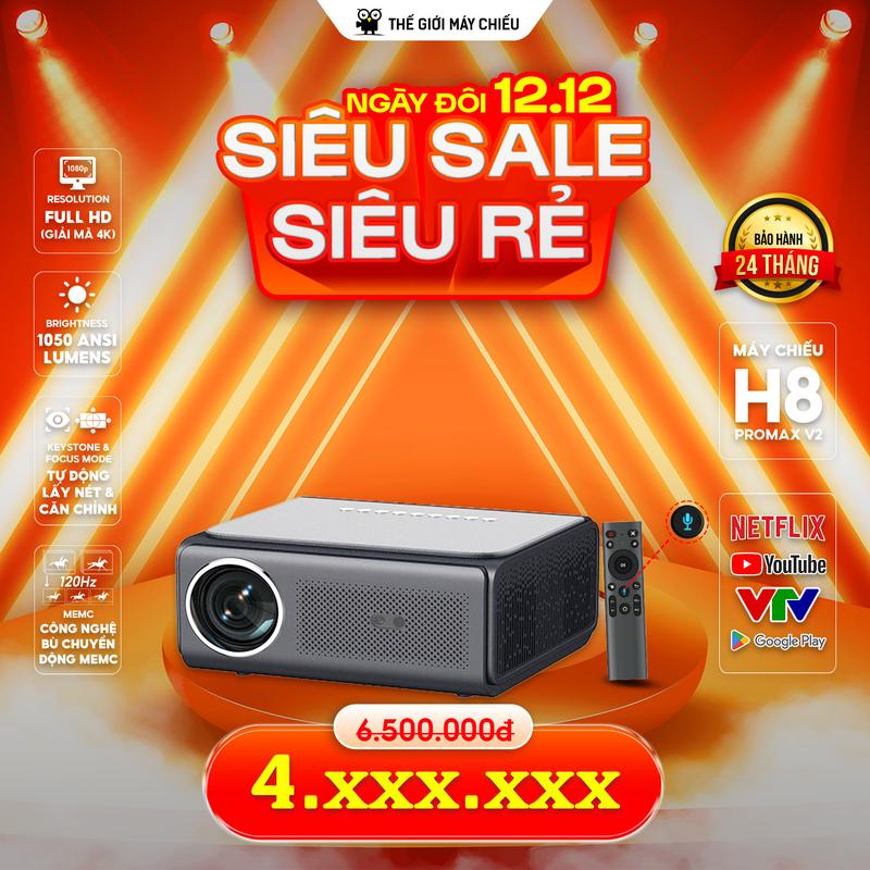 TGMC.1 Máy Chiếu Xem Phim H8 Promax 2024 Giọng Nói Chuột Bay Máy Chiếu Mini Full HD Hỗ Trợ 4K Lấy Nét Tự Động Projector Led Bluetooth maychieu