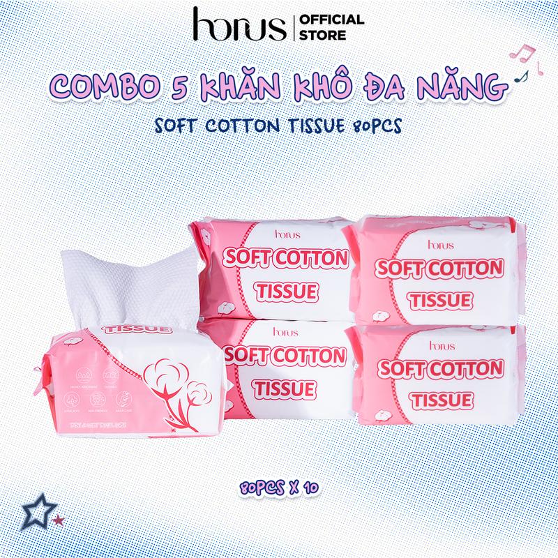 Combo 5 Horus Khăn khô đa năng Soft Cotton Tissue 80pcs