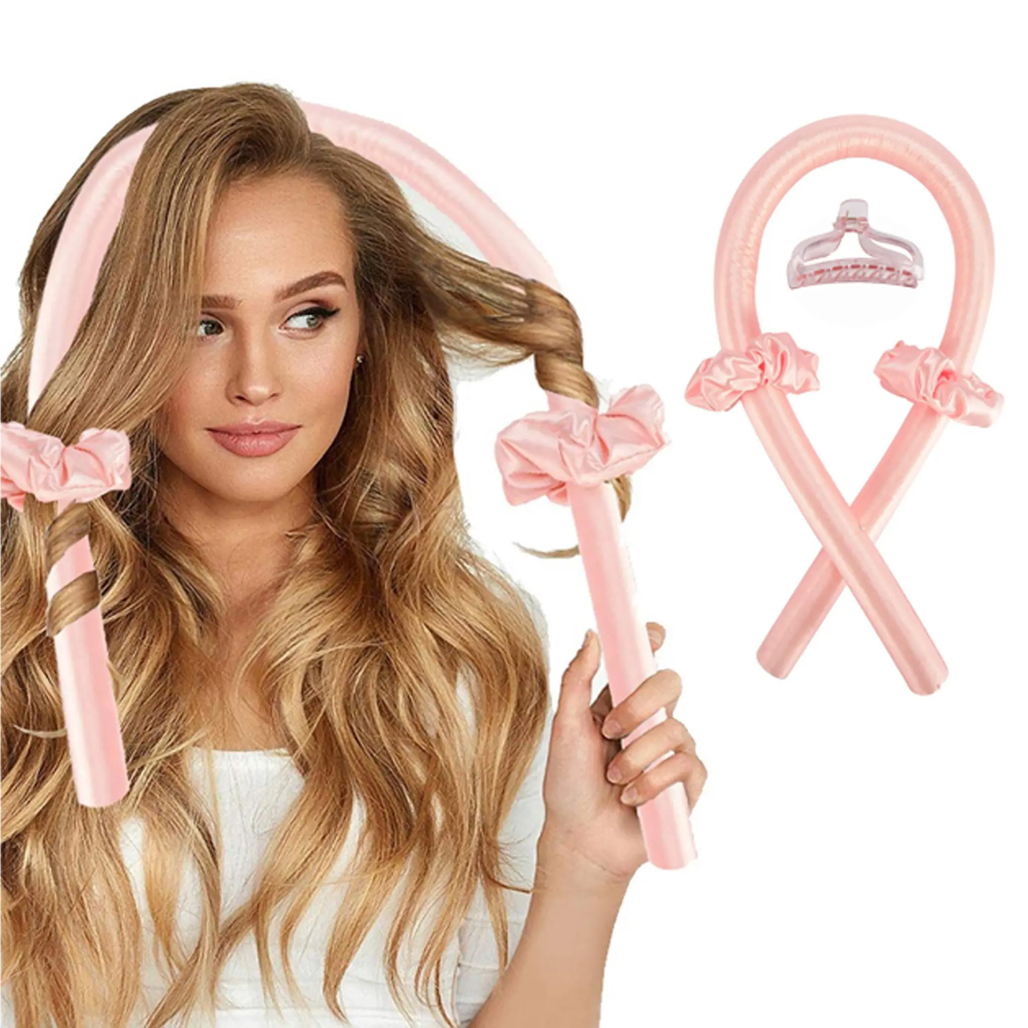 Heatless Curling Rod Headband, Heatless Curler No Heat Curls Ribbon with Hair Clips and Scrunchie, Overnight Sleeping Curls Silk Ribbon Hair Rollers Styling Kit Haircare