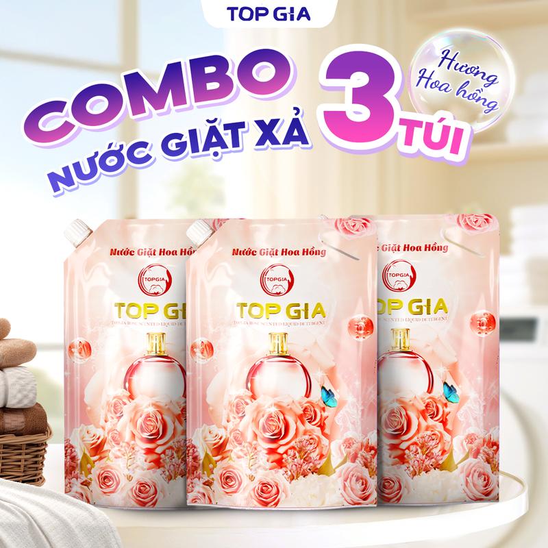 [COMBO 3 TÚI] Combo 3 Túi  Nước giặt Lavender, Hoa Hồng TOPGIA 1L  nước giặt xả quần áo ngừa khuẩn, hỗ trợ làm sạch, an toàn cho bé và lưu hương dài lâu, chiết xuất hoa hồng, lavender (1L) nth