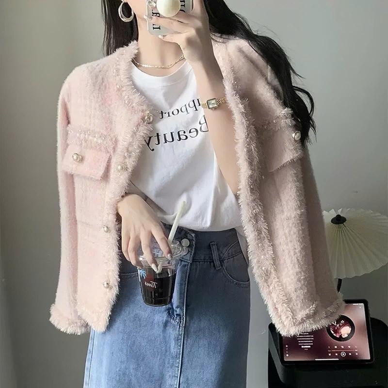 (HÀNG QC) Áo len kiểu nữ chất lông thỏ AL720 dáng khoác cardigan dạ tweed sang chảnh form rộng dày dặn thu đông Hàn Quốc Kozoda