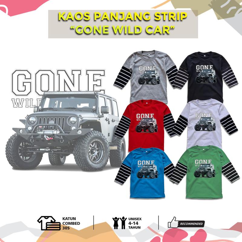 Product Introduction of Kaos Baju Anak Gone Wild Car Tangan Panjang Strip Salur Usia 4-12 Tahun Bahan Cotton Combed 1