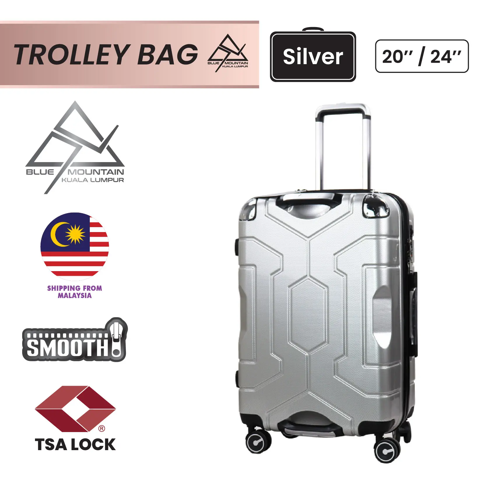 Blue Mountain 20"/24" Tracer Expandable PC + ABS Hard Case Trolley Suitcases Luggage Hand Bag Lock