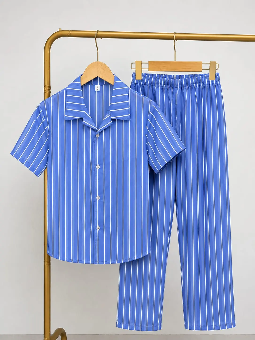 One Set Piyama Rayon 6-12 Tahun Motif Salur | Katun Rayon Premium Adem | Lengan Pendek + Celana Panjang Unisex