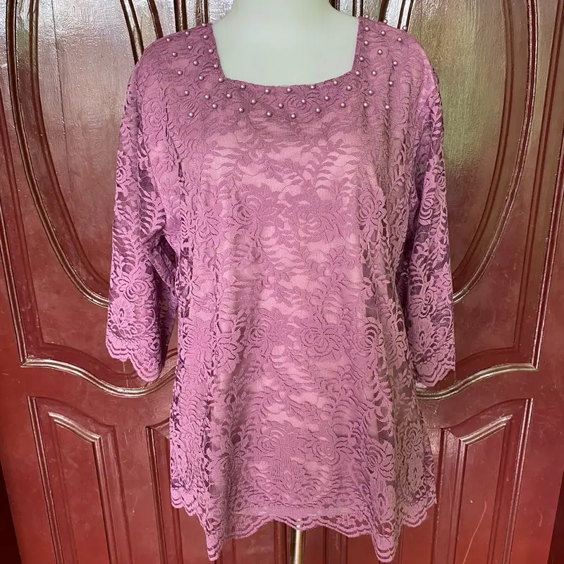 Atasan Blus Brokat Renda Terbaru Tangan Kembang 8