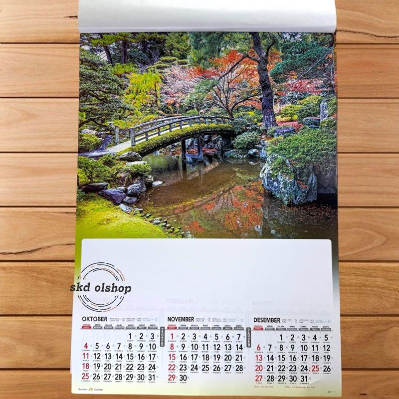 Kalender Tahun 2026 taman jepang triwulan AO 112 4 lembar 3 bulanan ukaran 38x54cm(terima castume cetak merek)