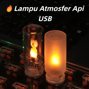 Lampu Suasana Mobil Model Api LED USB dengan Penutup Kaca Transparan Buram Efek Api Atmosferik Portabel untuk Meja Cahaya Hangat 5V 1A/2A Car