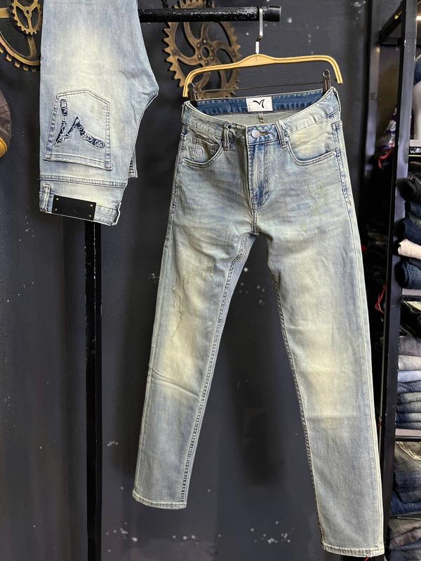 Jean Denim Guangzhou JK0403 Quần Jean Nam Dài Màu Xanh Bạc Was Dơ Retro Thêu Túi Xanh Mẫu Mới Chi Tiết Như Hình J3992 K3 STORE