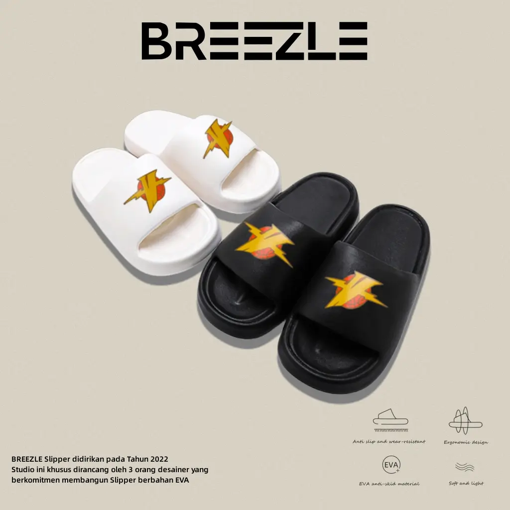 BREEZLE Basketball Sandal Untuk Pria Anti Slip Nyaman Fluffy Flat Sandal Terbaru Untuk Wanita T05-29 Shoes