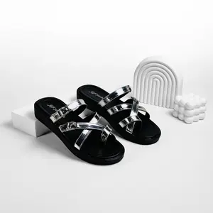 RF Footwear Sandal Wanita Platform Kekinian Casual Tali Silver Glossy Jepit Jempol Sendal cewek Korean Style terbaru Hanna