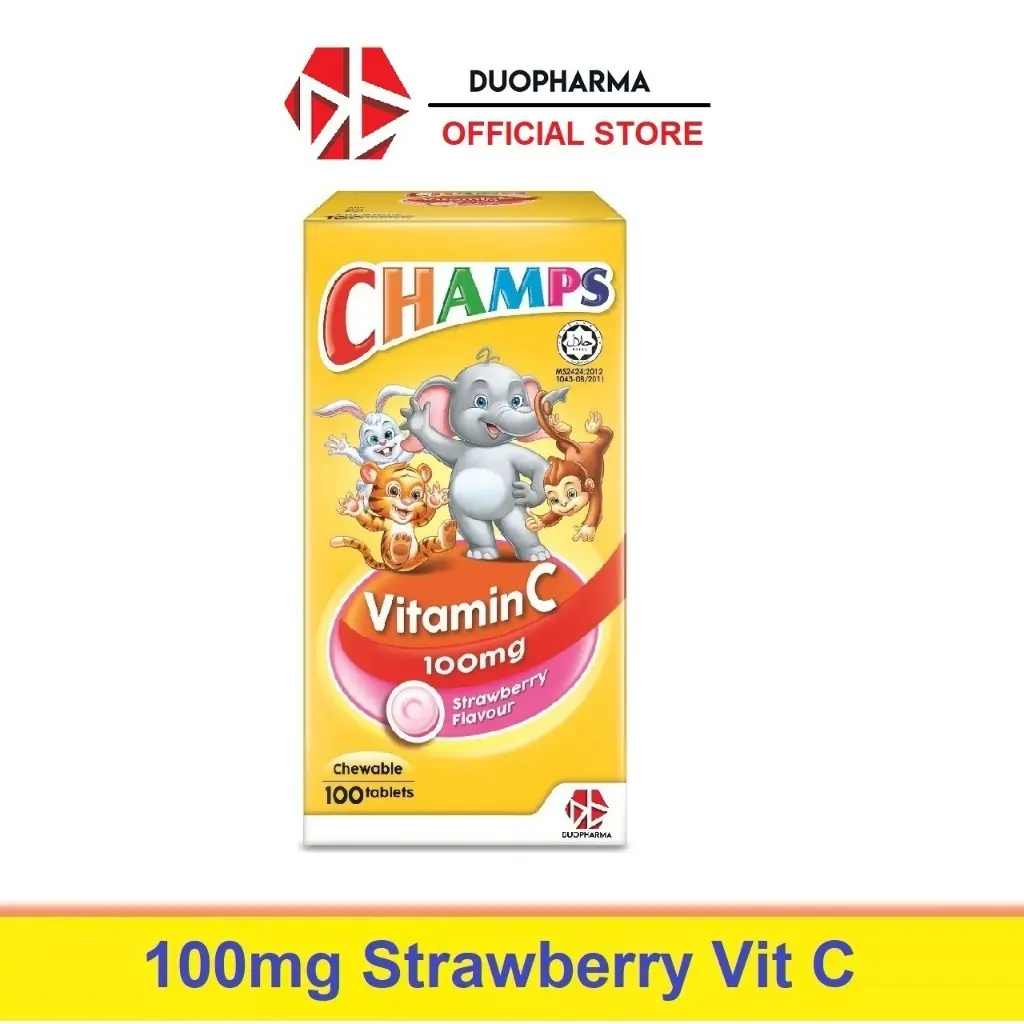 CHAMPS 100mg Vitamin C Strawberry Chew Tab 100s [ Vit C for Kids / Children ]