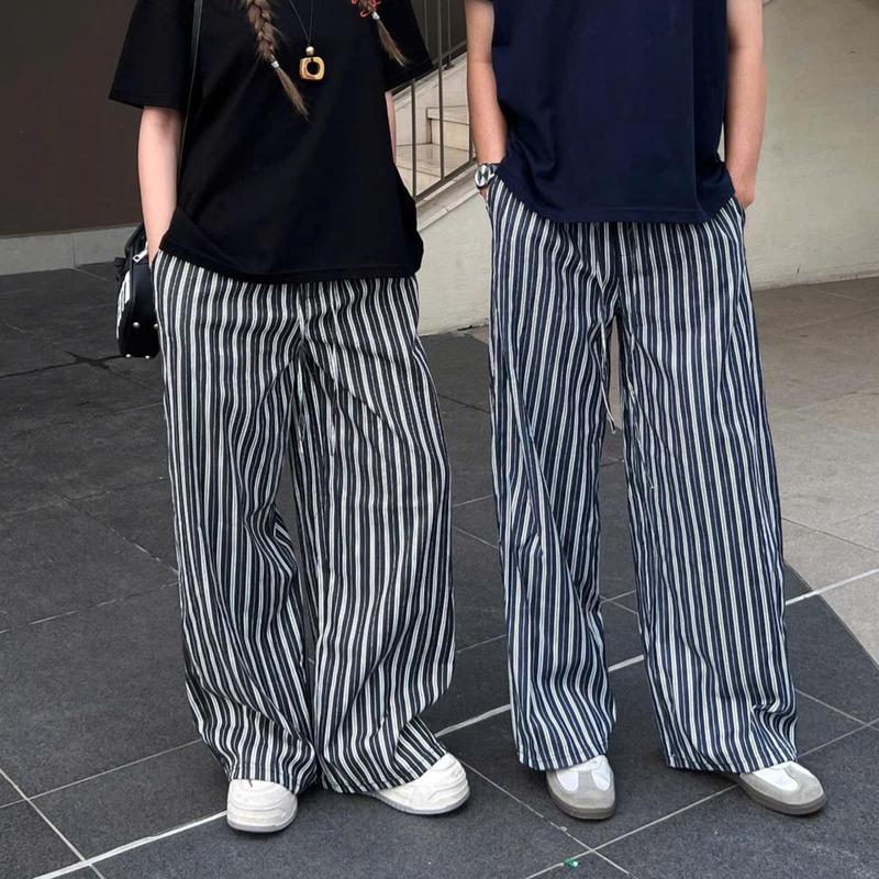 Quần jean lưng thun dài Nam Kẻ Sọc ống rộng lưng chun vải Tuytsi giả jean dáng suông FAFIC STUDIO