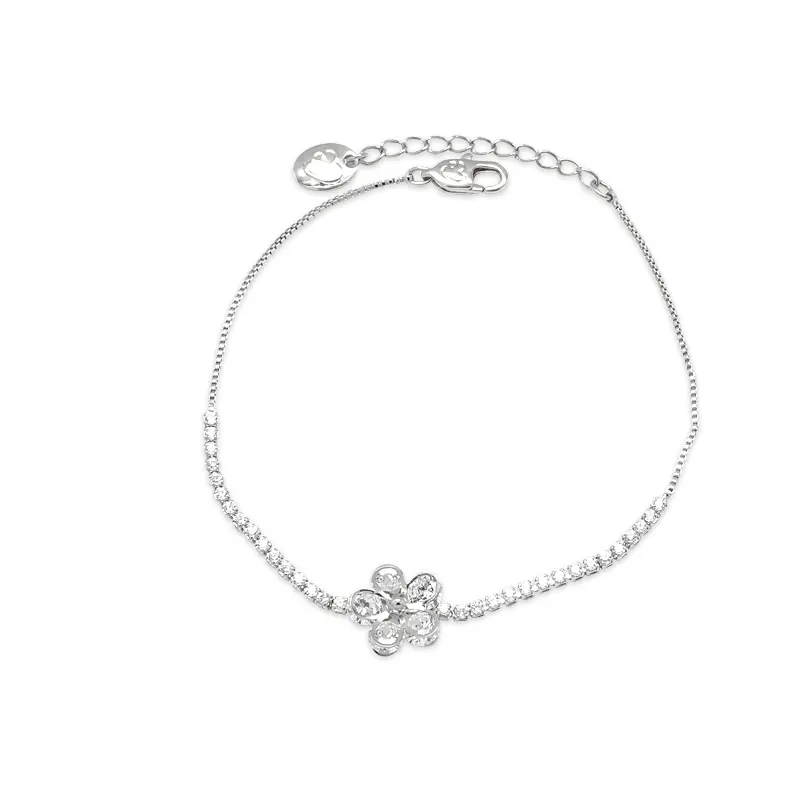 Chomel Flower Cubic Zirconia Rhodium Bracelet