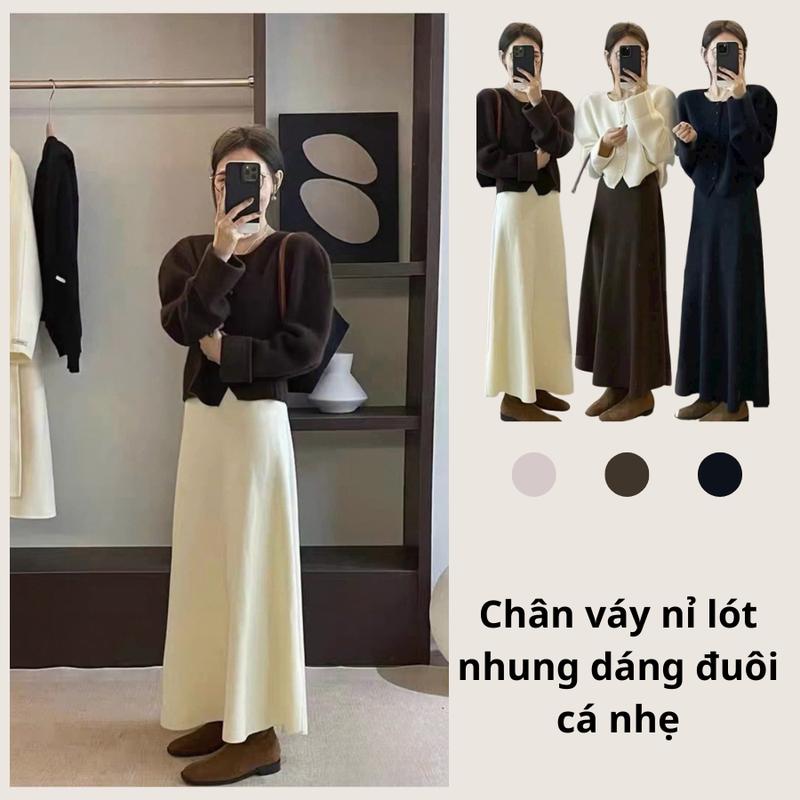 QCCC Chân váy nỉ lót nhung dáng đuôi cá xoè nhẹ loại dày đẹp ấm áp mùa đông M.L.XL C63
