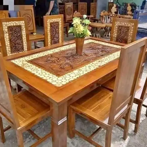 1 set meja makan kayu jati