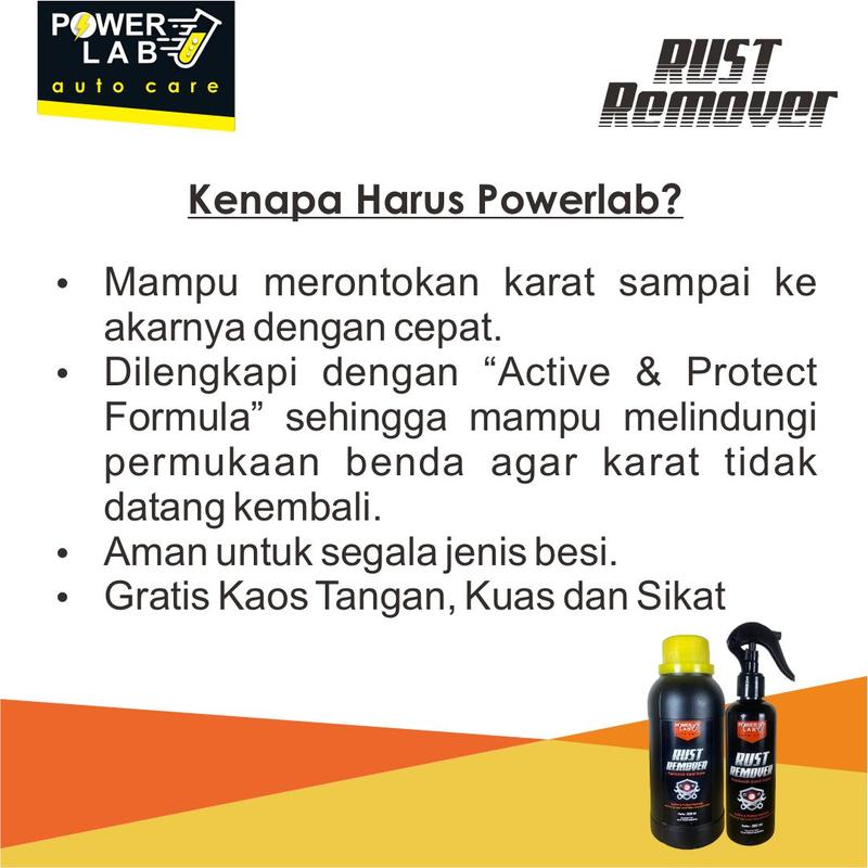 Powerlab Rust Remover Cairan Pembersih Penghilang Perontok Anti Karat Pada Baja Metal Zinc Chrome Stainless Steel Alumunium Leher Knalpot Knalpot Mesin Velg Motor Mobil Super Ampuh 250ML 500ML 1