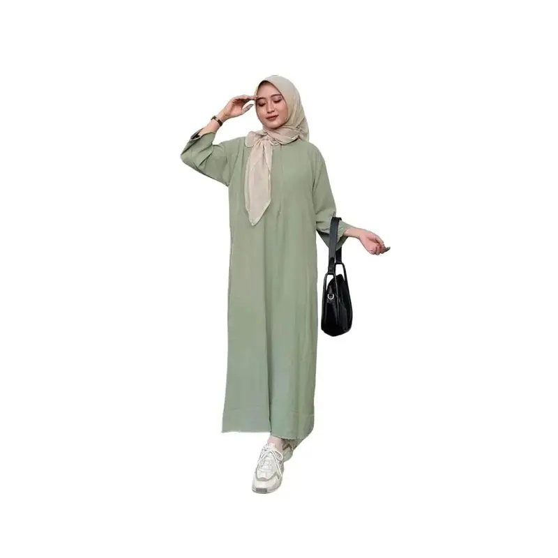 Daster Cringkle Airflow Polos Model Tangan 3/4 Kekinian Oversize - Busui Resleting - Kantong Crinkle Ibu 5
