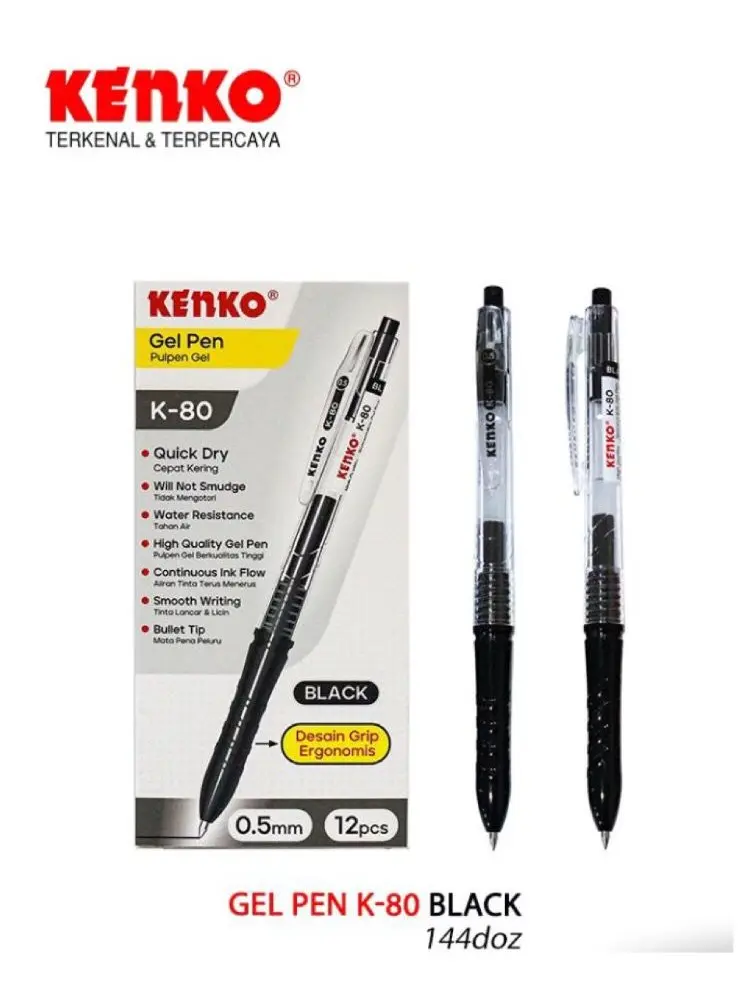 KENKO GEL PEN K-80 BLACK - 1 LUSIN