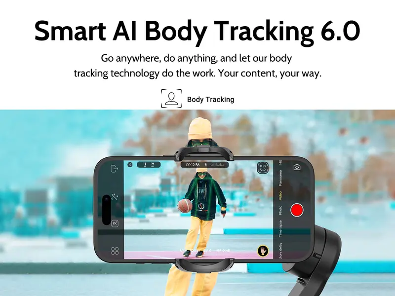 Product Introduction of AOCHUAN Gimbal Stabilizer for Smartphone, 3-Axis iPhone Gimbal, Portable Gimbal w/OLED Display for iPhone/Andriod, Gimbal stabilizer, Phone Gimbal stand with Face/Object Tracking for Tiktok Youtube, long-short video, Vlog-Smart X Pro black 9