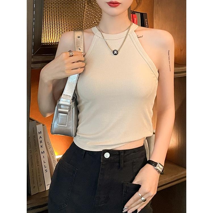Product Introduction of Women's Sports Yoga Halter Tank Top Camisole Bra with Chest Pad Vest Sleeveless Tube Top Solid color versatile women's tank top Cotton Crop Top 20
